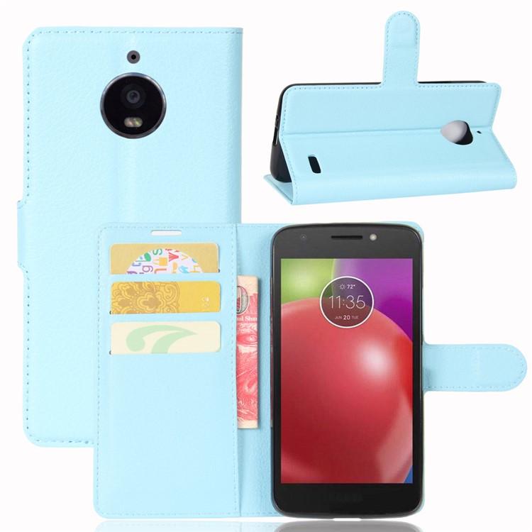 Litchi Skin Leather Stand Phone Case for Motorola Moto E4 (EU Version) - Blue-1