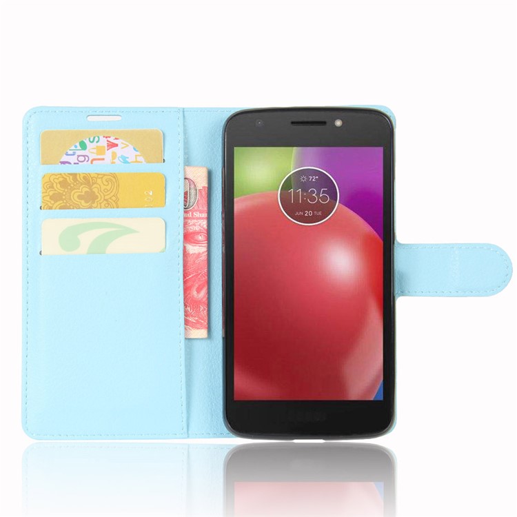 Litchi Skin Leather Stand Phone Case for Motorola Moto E4 (EU Version) - Blue-4