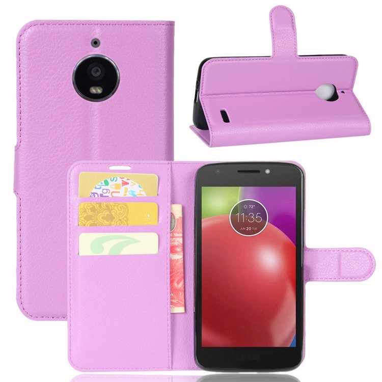 Litchi Skin Leather Stand Magnetic Mobile Casing for Motorola Moto E4 (EU Version) - Purple-1