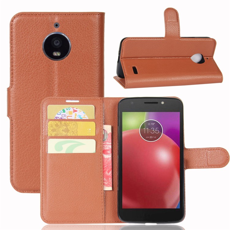 Litchi Skin Leather Stand Magnetic Flip Case for Motorola Moto E4 (EU Version) - Brown-1
