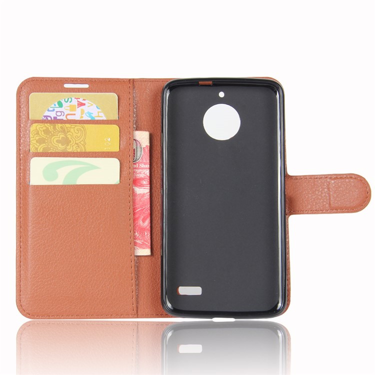 Litchi Skin Leather Stand Magnetic Flip Case for Motorola Moto E4 (EU Version) - Brown-3