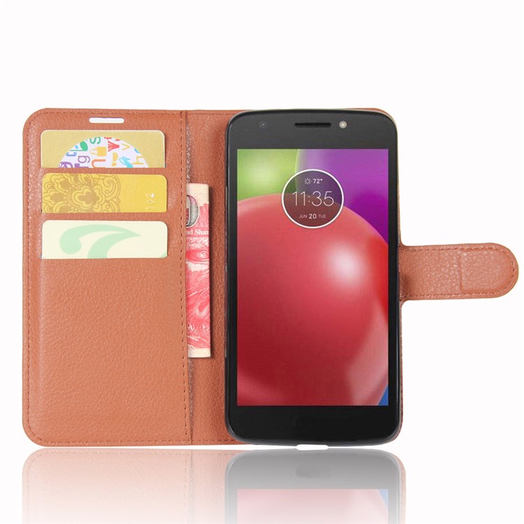 Litchi Skin Leather Stand Magnetic Flip Case for Motorola Moto E4 (EU Version) - Brown-4