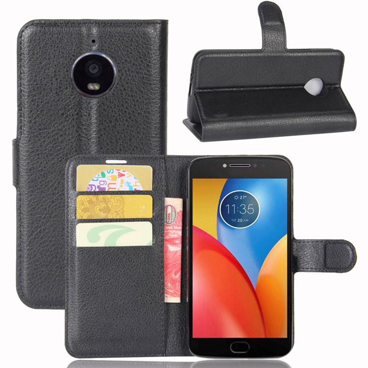 Litchi Grain Wallet Leather Stand Mobile Phone Cover for Motorola Moto E4 Plus (EU Version) - Black-1