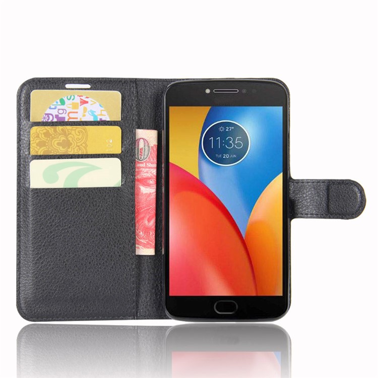 Litchi Grain Wallet Leather Stand Mobile Phone Cover for Motorola Moto E4 Plus (EU Version) - Black-4