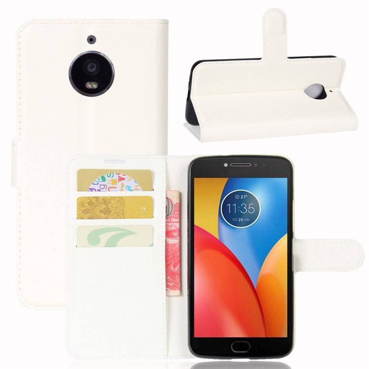 Litchi Skin Wallet Leather Phone Case with Stand for Motorola Moto E4 Plus (EU Version) - White-1