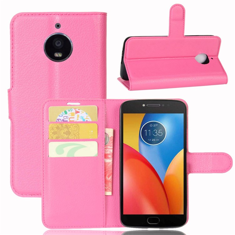 For Motorola Moto E4 Plus Litchi Skin Wallet Leather Stand Mobile Casing (EU Version) - Rose-1