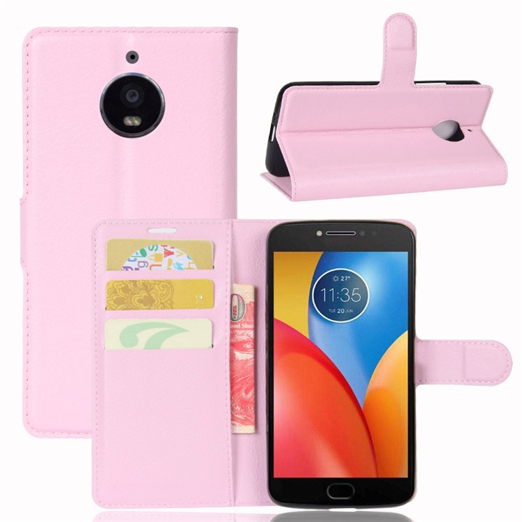 For Motorola Moto E4 Plus (EU Version) Litchi Skin Wallet Leather Flip Shell Cover with Stand - Pink-1