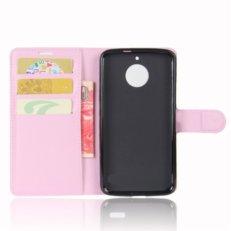 For Motorola Moto E4 Plus (EU Version) Litchi Skin Wallet Leather Flip Shell Cover with Stand - Pink-3