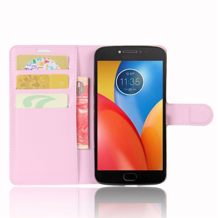 For Motorola Moto E4 Plus (EU Version) Litchi Skin Wallet Leather Flip Shell Cover with Stand - Pink-4