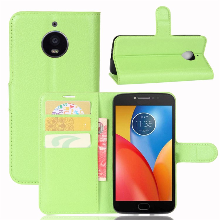 Litchi Texture Wallet Leather Flip Shell Cover with Stand for Motorola Moto E4 Plus (EU Version) - Green-1