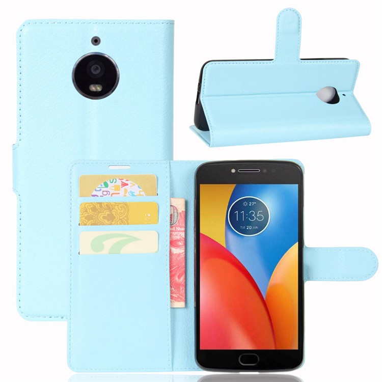 Litchi Skin Wallet Leather Stand Flip Mobile Cover Case for Motorola Moto E4 Plus (EU Version) - Blue-1