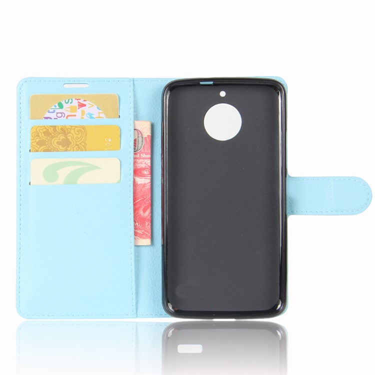 Litchi Skin Wallet Leather Stand Flip Mobile Cover Case for Motorola Moto E4 Plus (EU Version) - Blue-3