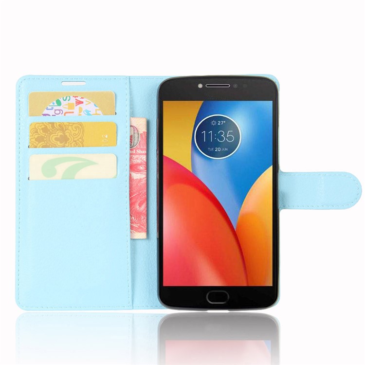 Litchi Skin Wallet Leather Stand Flip Mobile Cover Case for Motorola Moto E4 Plus (EU Version) - Blue-4