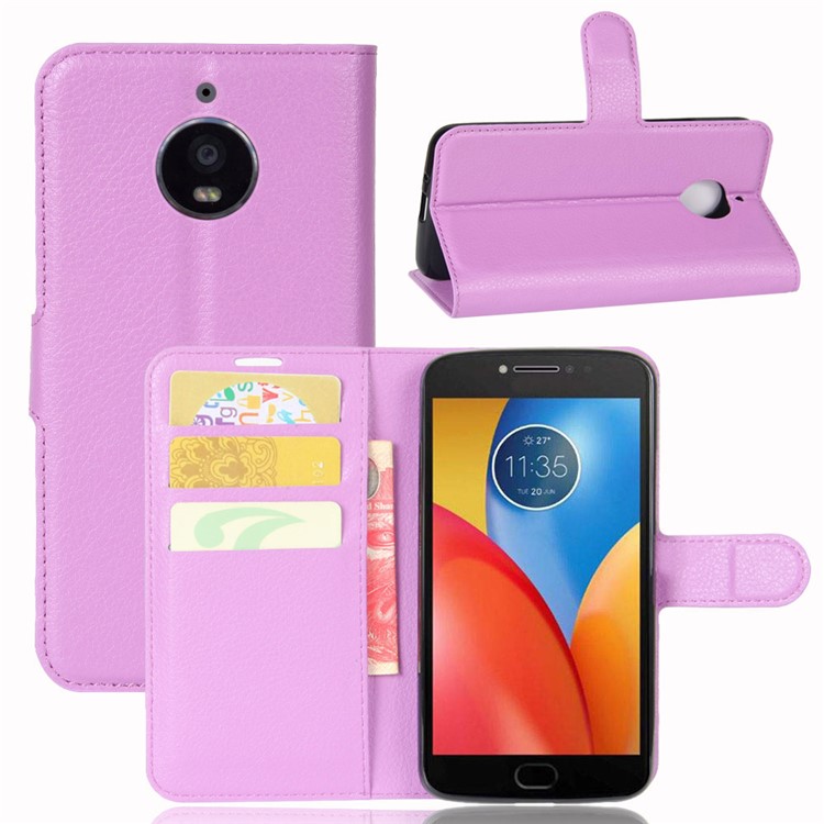 Litchi Skin Wallet Leather Stand Magnetic Phone Case for Motorola Moto E4 Plus (EU Version) - Purple-1