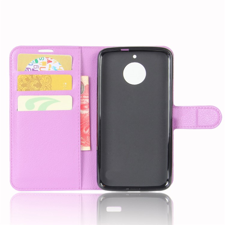 Litchi Skin Wallet Leather Stand Magnetic Phone Case for Motorola Moto E4 Plus (EU Version) - Purple-3