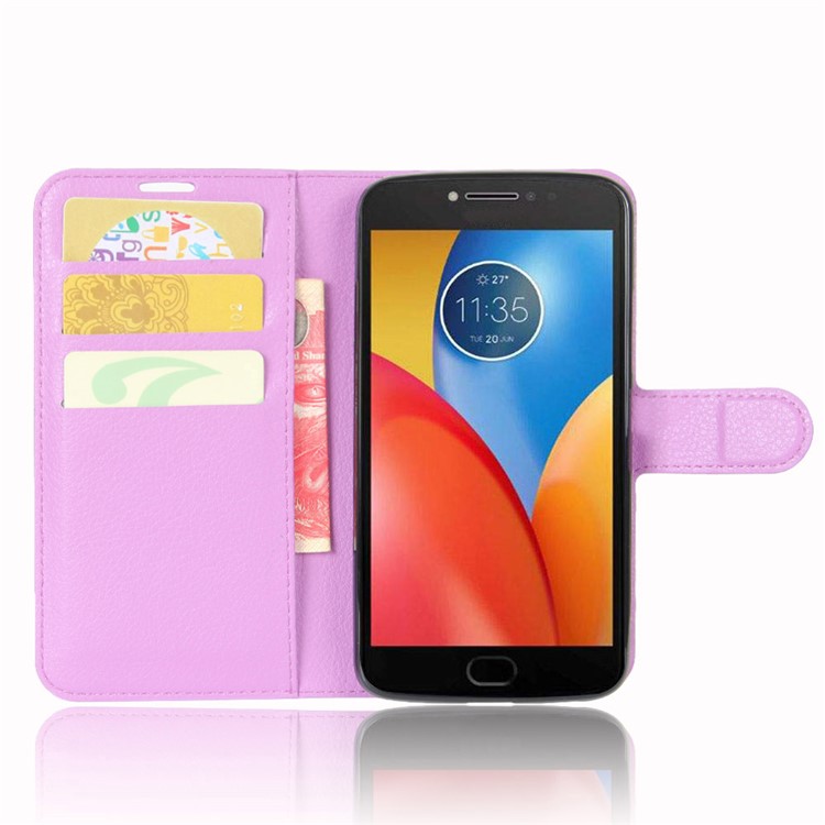 Litchi Skin Wallet Leather Stand Magnetic Phone Case for Motorola Moto E4 Plus (EU Version) - Purple-4