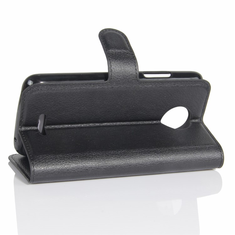 Litchi Skin Wallet Leather Stand Case for Motorola Moto C Plus - Black-5