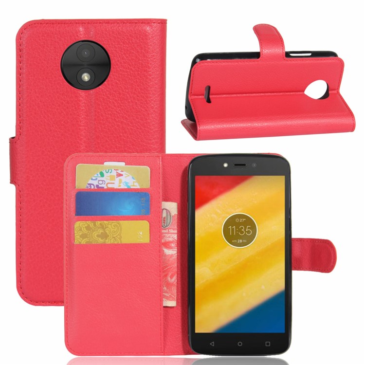 Lychee Skin Wallet Leather Case Accessory with Stand for Motorola Moto C Plus - Red-1