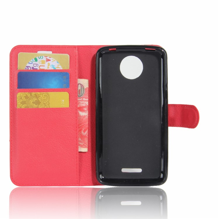 Lychee Skin Wallet Leather Case Accessory with Stand for Motorola Moto C Plus - Red-3