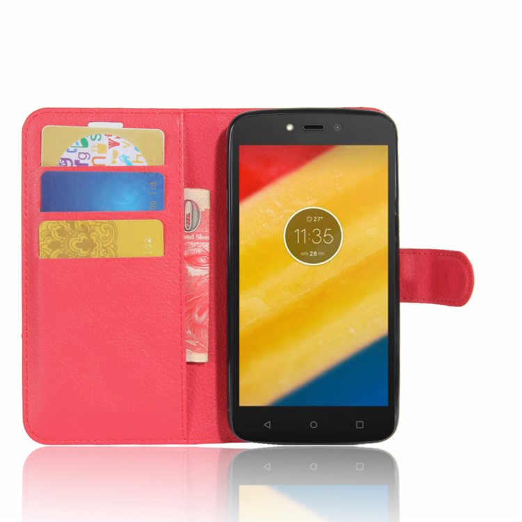 Lychee Skin Wallet Leather Case Accessory with Stand for Motorola Moto C Plus - Red-4