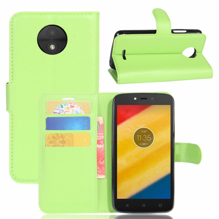 Lychee Skin Wallet PU Leather Protective Cover for Motorola Moto C Plus - Green-1