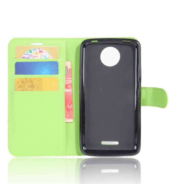 Lychee Skin Wallet PU Leather Protective Cover for Motorola Moto C Plus - Green-3