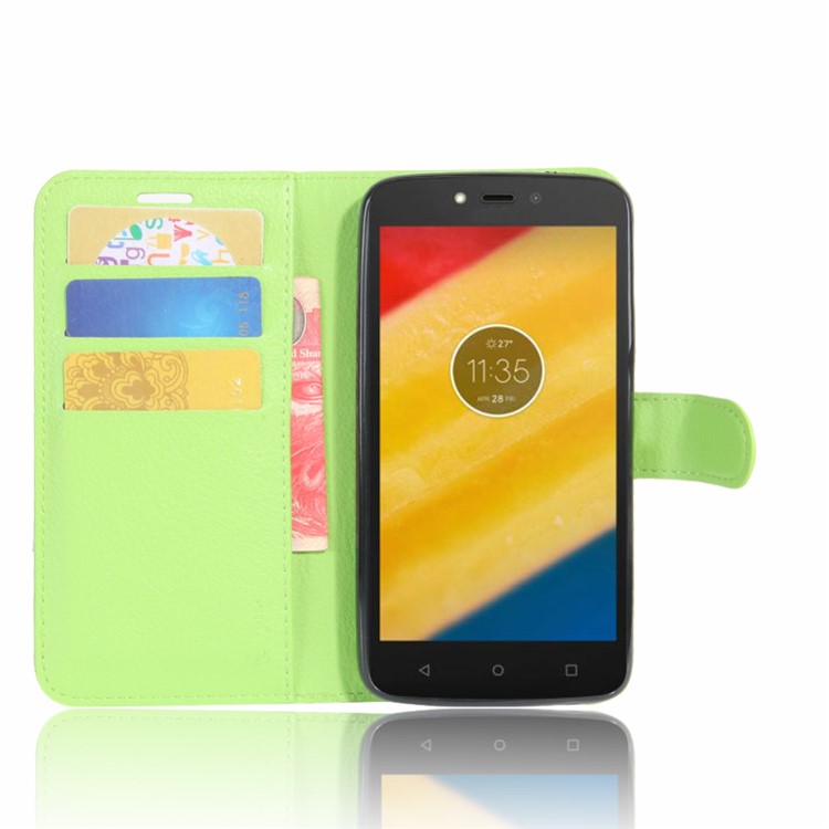 Lychee Skin Wallet PU Leather Protective Cover for Motorola Moto C Plus - Green-4