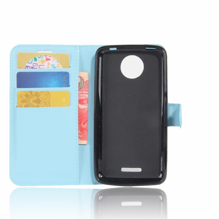 For Motorola Moto C Plus Lychee Skin Wallet Leather Case Shell - Baby Blue-3