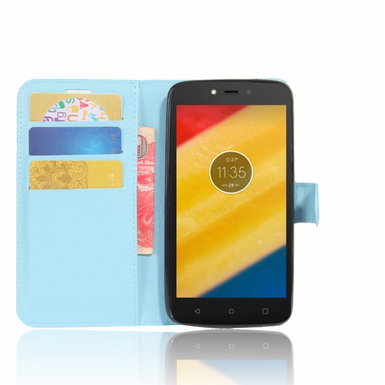 For Motorola Moto C Plus Lychee Skin Wallet Leather Case Shell - Baby Blue-4