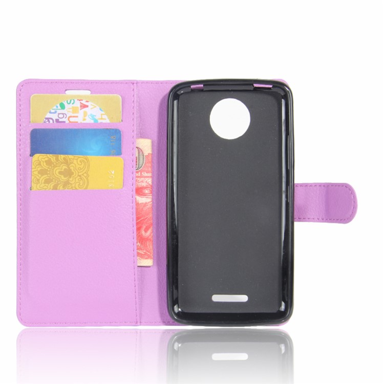 For Motorola Moto C Plus Lychee Skin Wallet Leather Case Cover with Stand - Purple-3