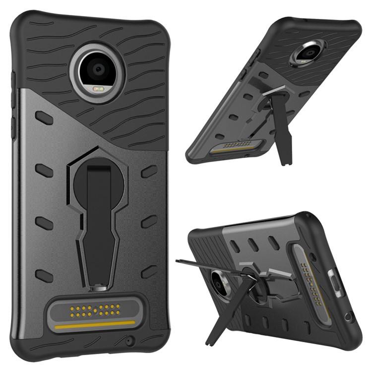 Soft TPU + Plastic Detachable Case with 360-degree Rotary Kickstand for Motorola Moto Z2 Play - Grey-1