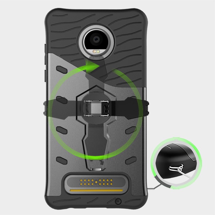 Soft TPU + Plastic Detachable Case with 360-degree Rotary Kickstand for Motorola Moto Z2 Play - Grey-10
