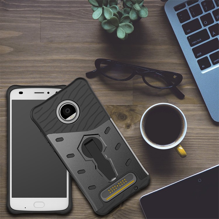 Soft TPU + Plastic Detachable Case with 360-degree Rotary Kickstand for Motorola Moto Z2 Play - Grey-14