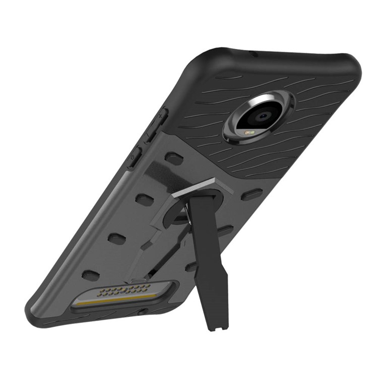 Soft TPU + Plastic Detachable Case with 360-degree Rotary Kickstand for Motorola Moto Z2 Play - Grey-2