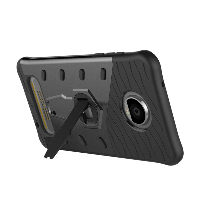 Soft TPU + Plastic Detachable Case with 360-degree Rotary Kickstand for Motorola Moto Z2 Play - Grey-5