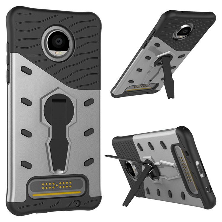 Soft TPU + Plastic Detachable Phone Case with 360-degree Rotary Kickstand for Motorola Moto Z2 Play - Silver-1