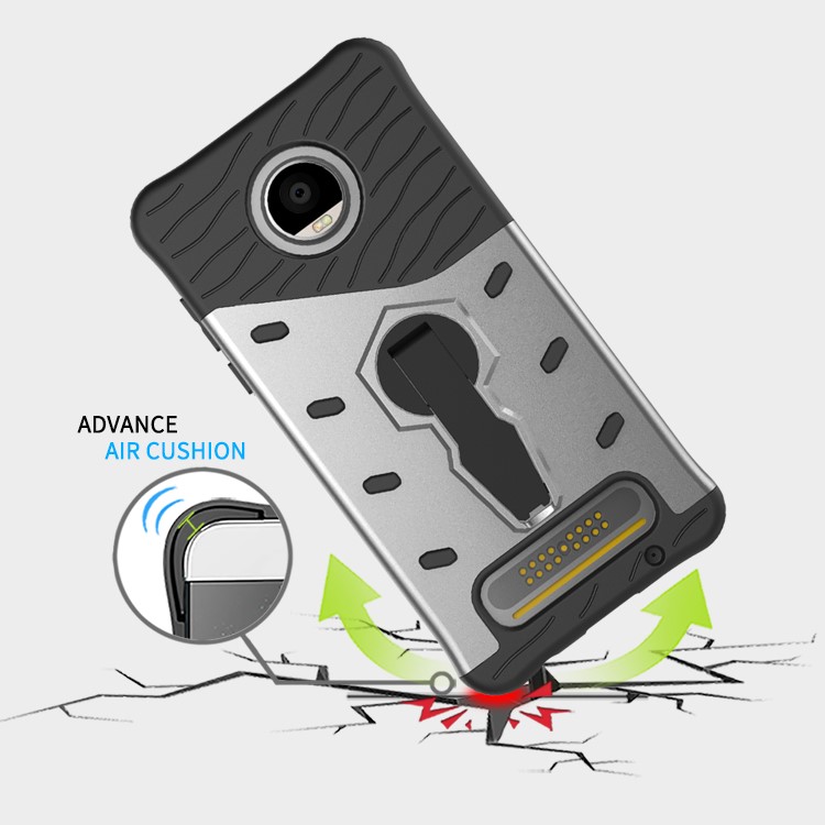 Soft TPU + Plastic Detachable Phone Case with 360-degree Rotary Kickstand for Motorola Moto Z2 Play - Silver-10