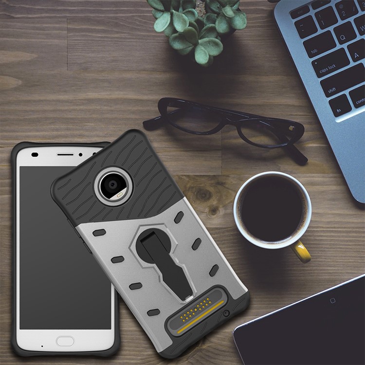 Soft TPU + Plastic Detachable Phone Case with 360-degree Rotary Kickstand for Motorola Moto Z2 Play - Silver-11