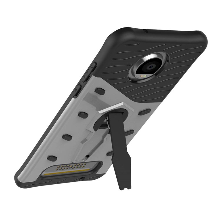 Soft TPU + Plastic Detachable Phone Case with 360-degree Rotary Kickstand for Motorola Moto Z2 Play - Silver-2