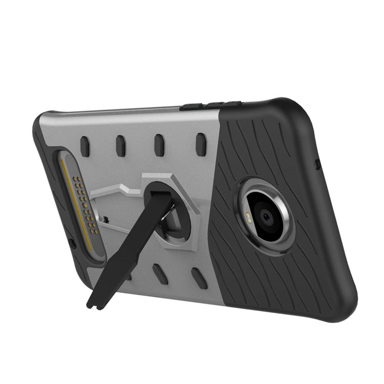 Soft TPU + Plastic Detachable Phone Case with 360-degree Rotary Kickstand for Motorola Moto Z2 Play - Silver-5