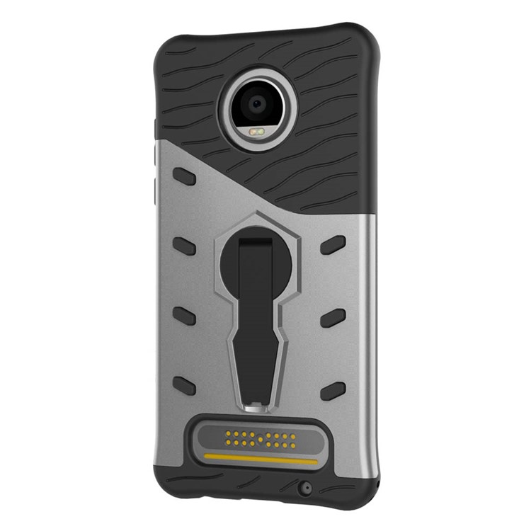 Soft TPU + Plastic Detachable Phone Case with 360-degree Rotary Kickstand for Motorola Moto Z2 Play - Silver-7