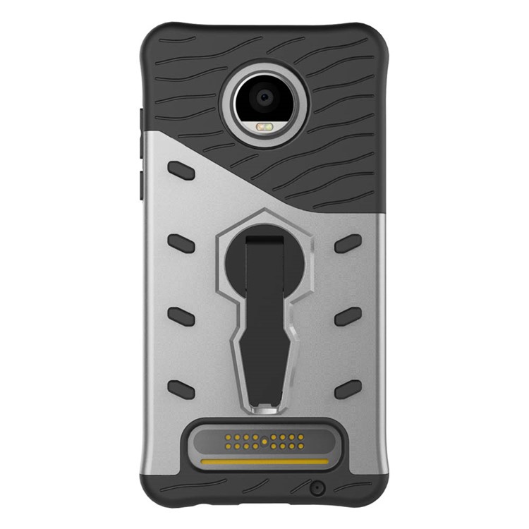 Soft TPU + Plastic Detachable Phone Case with 360-degree Rotary Kickstand for Motorola Moto Z2 Play - Silver-8