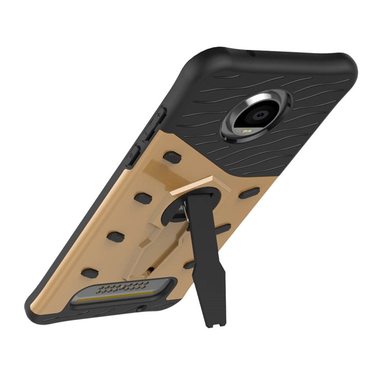 Soft TPU + Plastic Detachable 360-degree Rotary Kickstand Protective Case for Motorola Moto Z2 Play - Gold-2