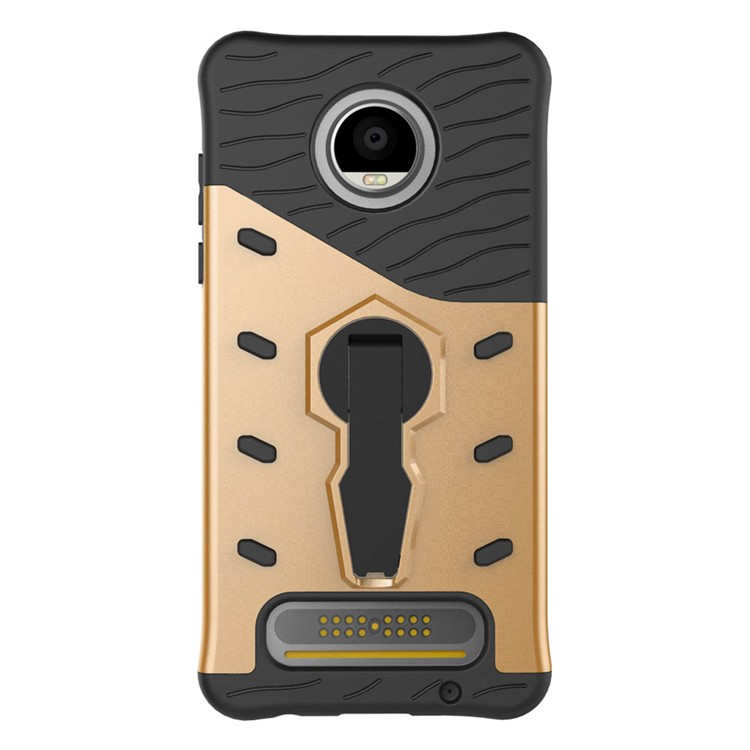 Soft TPU + Plastic Detachable 360-degree Rotary Kickstand Protective Case for Motorola Moto Z2 Play - Gold-8