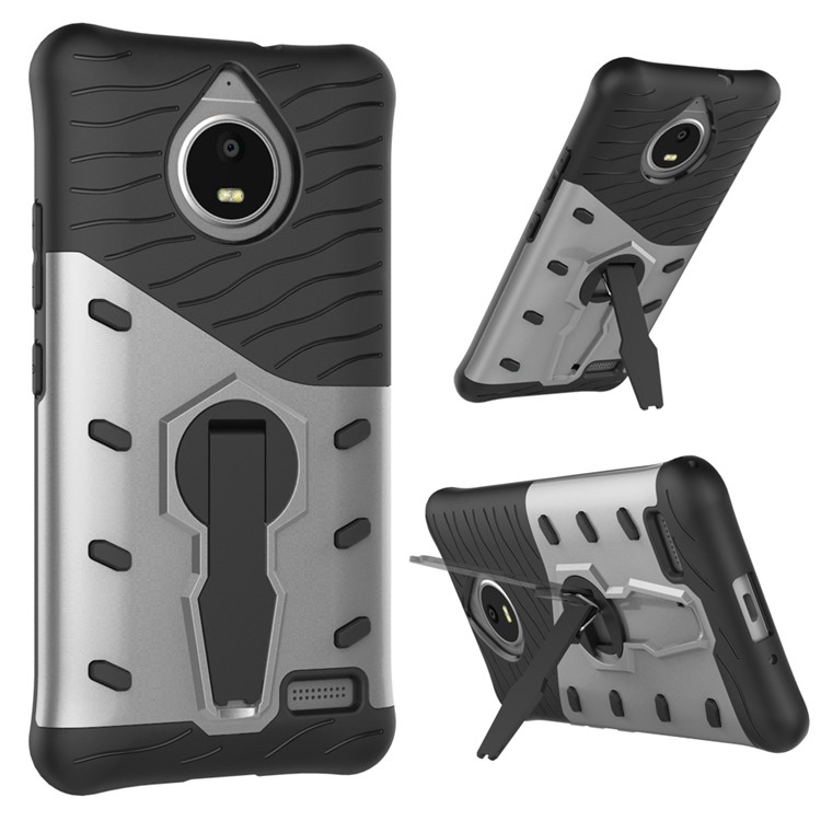 Soft TPU + Plastic Detachable 360-degree Rotary Kickstand Case for Motorola Moto E4 EU Version - Silver-1