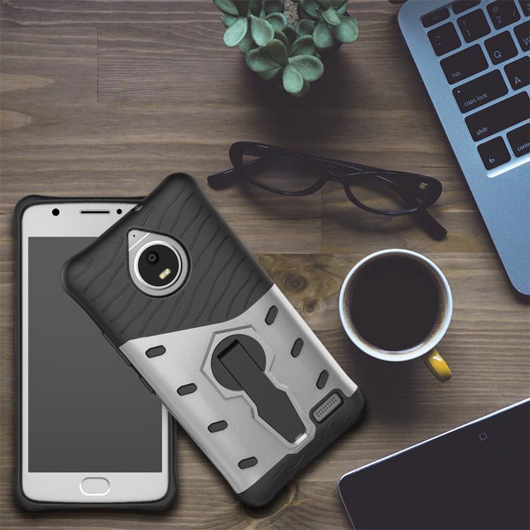 Soft TPU + Plastic Detachable 360-degree Rotary Kickstand Case for Motorola Moto E4 EU Version - Silver-11