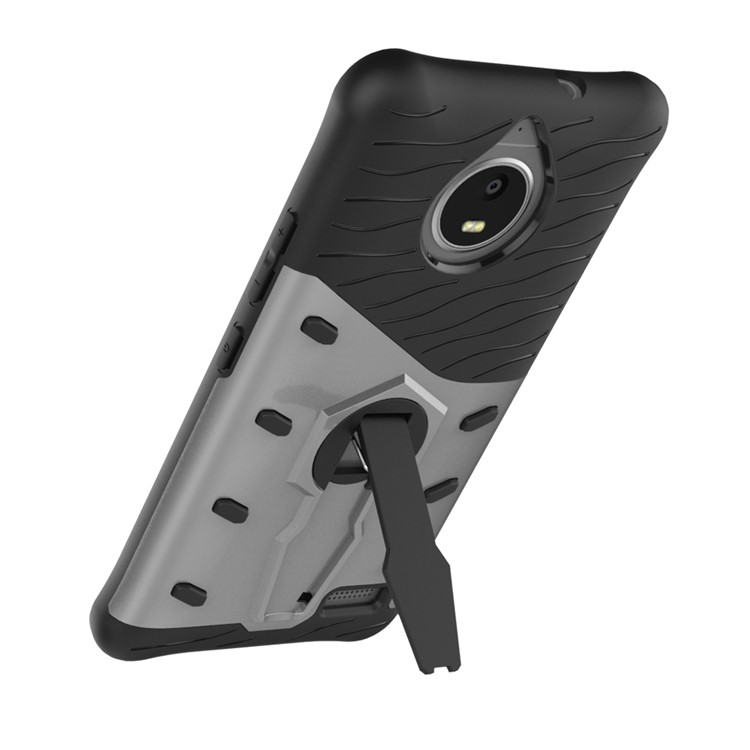 Soft TPU + Plastic Detachable 360-degree Rotary Kickstand Case for Motorola Moto E4 EU Version - Silver-3