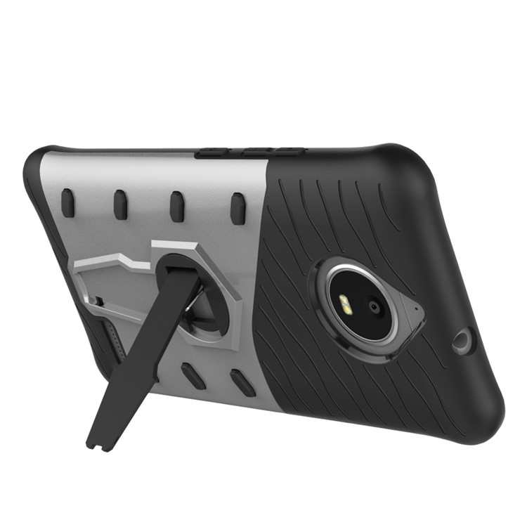 Soft TPU + Plastic Detachable 360-degree Rotary Kickstand Case for Motorola Moto E4 EU Version - Silver-5