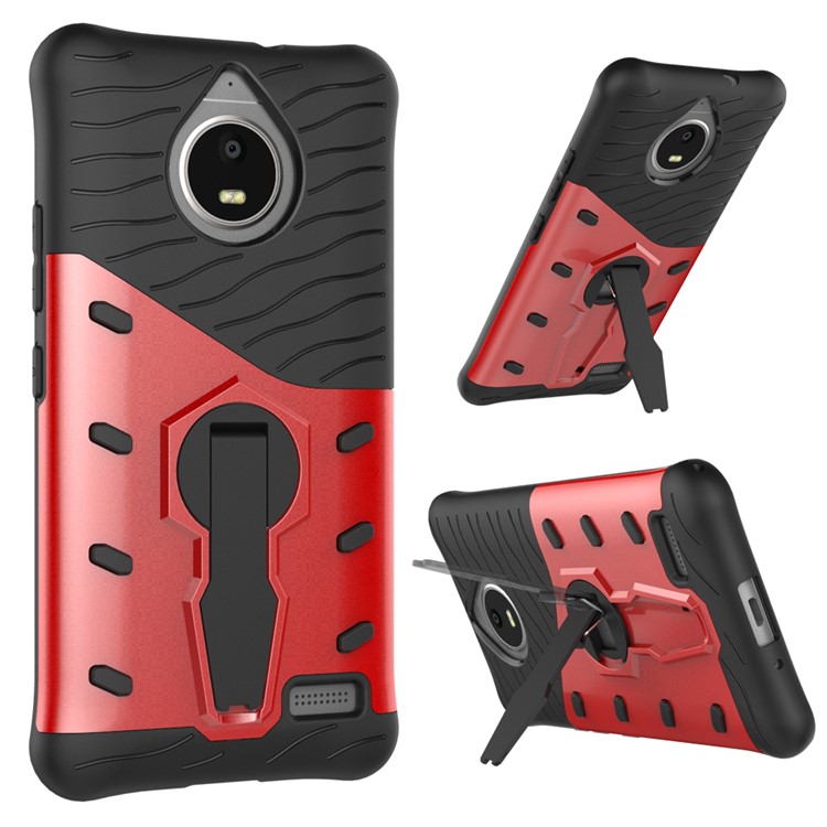 Soft TPU + Plastic Detachable Phone Case with 360-degree Rotary Kickstand for Motorola Moto E4 EU Version - Red-1