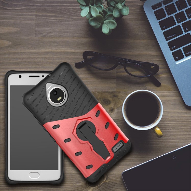 Soft TPU + Plastic Detachable Phone Case with 360-degree Rotary Kickstand for Motorola Moto E4 EU Version - Red-12